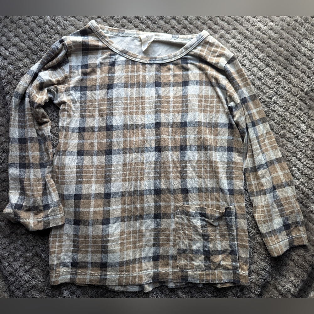 Plaid Kids Shirt in Brown and Gray